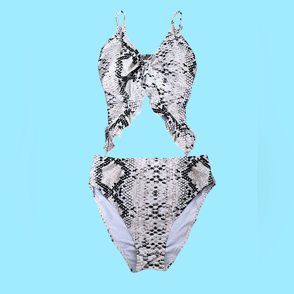 Saodimallsu Women’s High Waisted Snake Print Swimsuit, Size: Large
